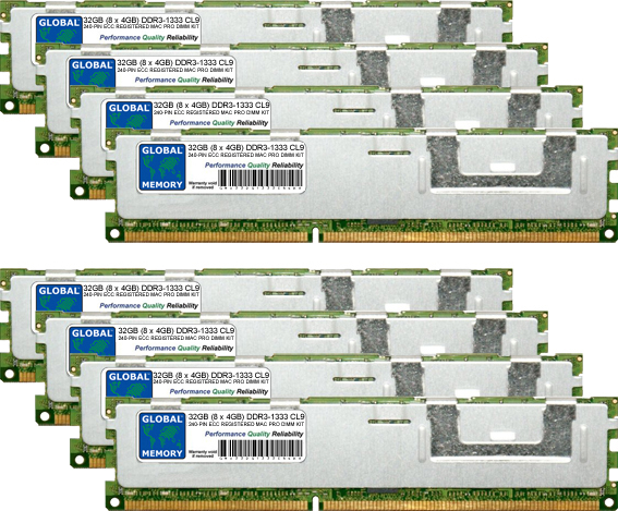 32GB (8 x 4GB) DDR3 1333MHz PC3-10600 240-PIN ECC REGISTERED DIMM (RDIMM) MEMORY RAM KIT FOR APPLE MAC PRO (MID 2010 - MID 2012)